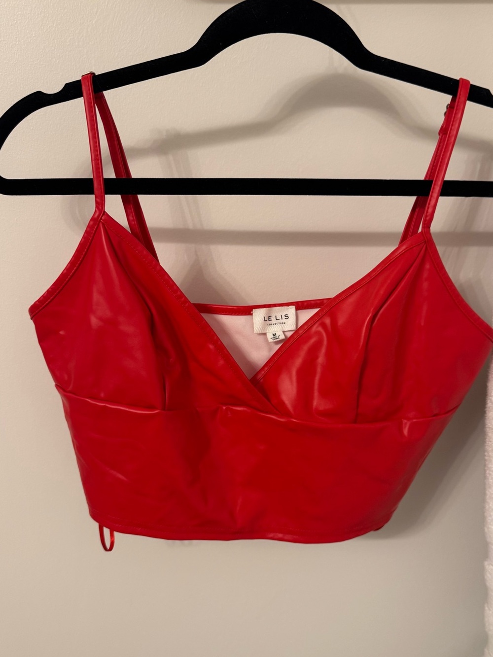 Le Lis Bright Red Faux Leather Wrap Crop Top M